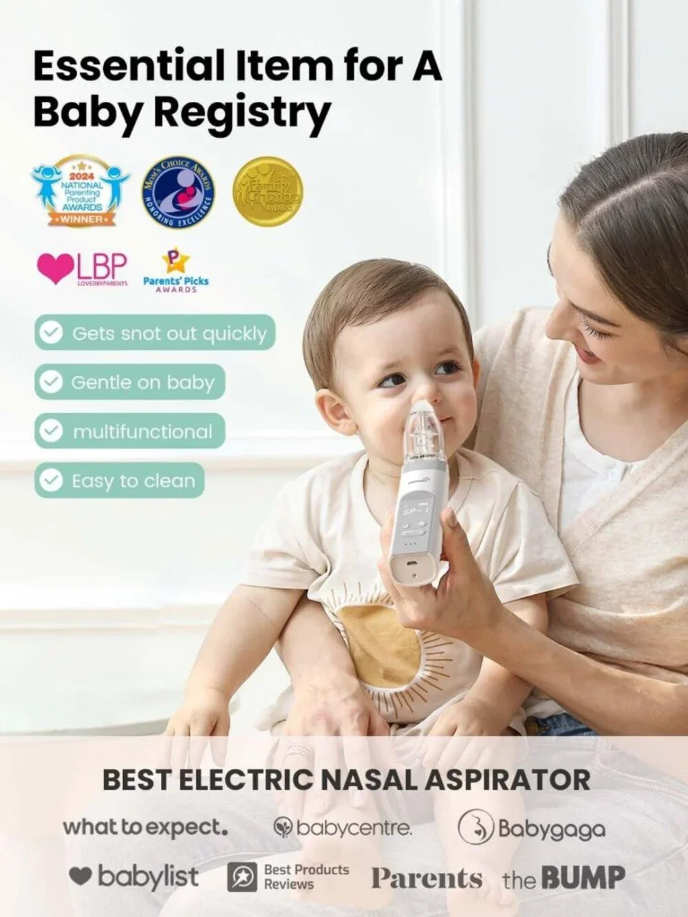 Electric Baby Nasal Aspirator, Powerful Suction Nose Cleaner with Music & Light